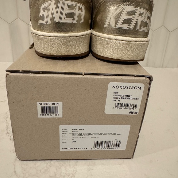Golden Goose Ball Star Low Top Sneaker Nordstrom Exclusive Natural/ Gold/ Grey - Picture 7 of 8
